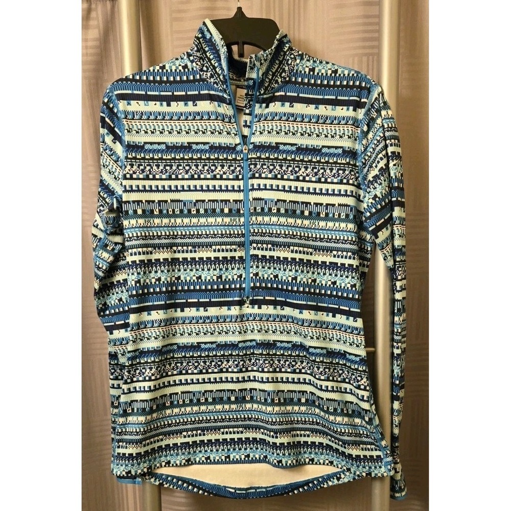 Nike Pro 1/2 Zip Shirt Womens Large Turquoise Aztec Print Hyperwarm Dri Fit